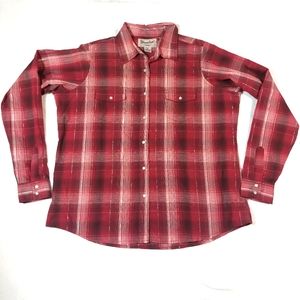 WRANCHER BY WRANGLER BURGUNDY PLAID PEARL SNAP WESTERN SHIRT SIZE XL